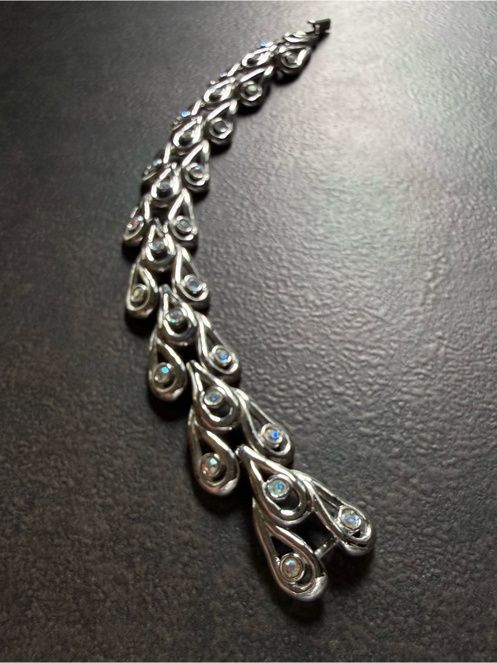 Vintage Silver Teardrop Aurora Crystal Bracelet Costume Jewelry